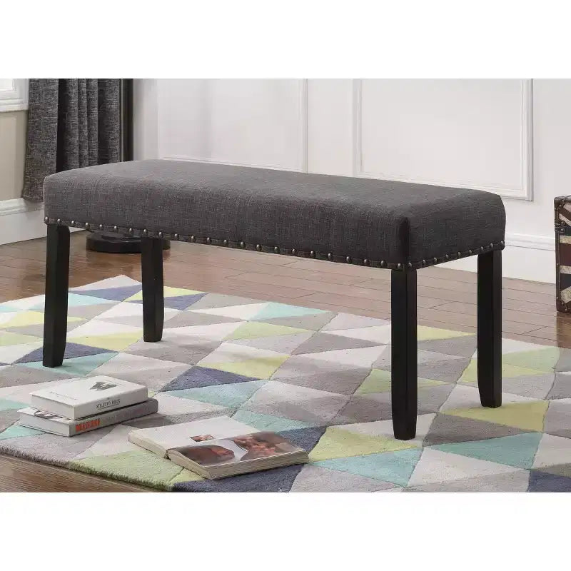 Fabric Dining Bench with Nailhead Trim, Grey