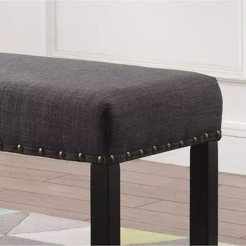Fabric Dining Bench with Nailhead Trim, Grey