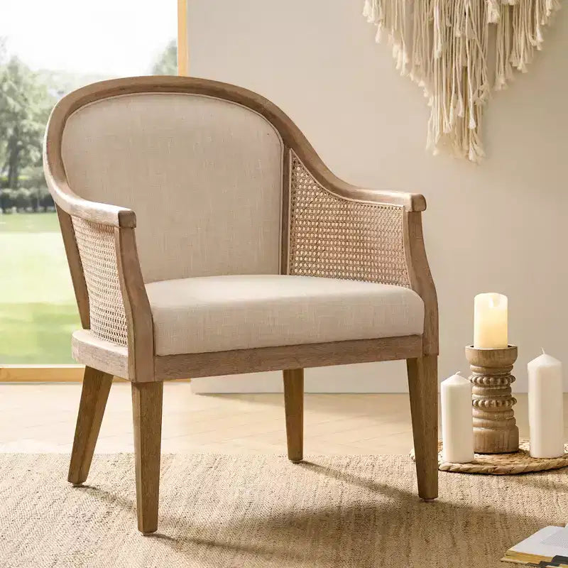 Farmhouse Rattan Solid Wood Armchair