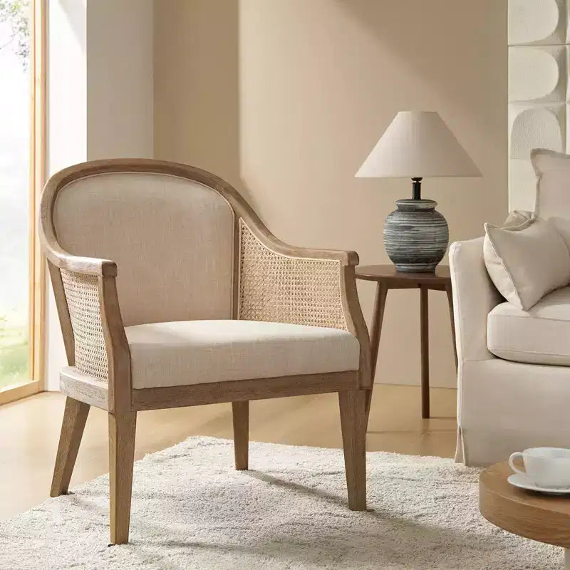 Farmhouse Rattan Solid Wood Armchair