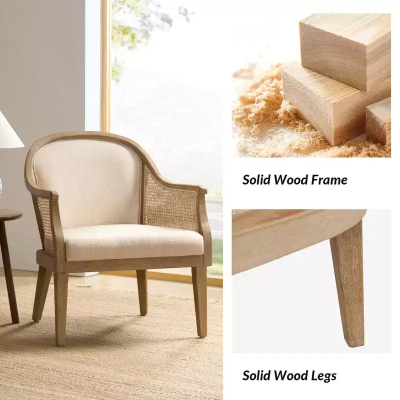 Farmhouse Rattan Solid Wood Armchair