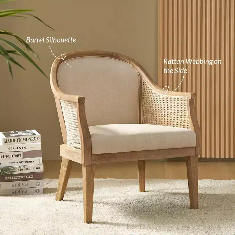Farmhouse Rattan Solid Wood Armchair