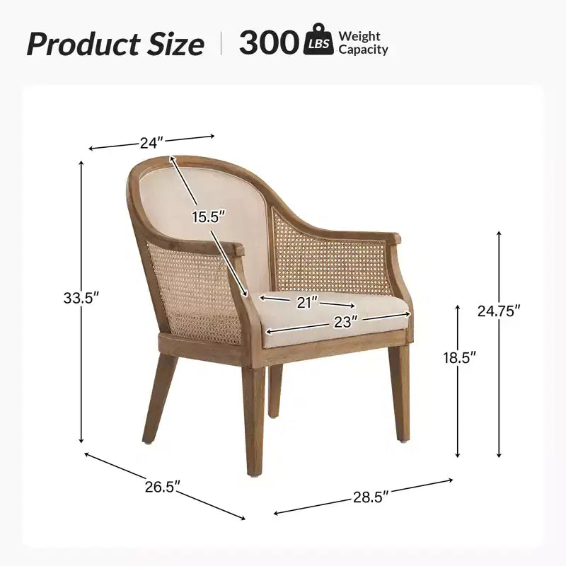 Farmhouse Rattan Solid Wood Armchair