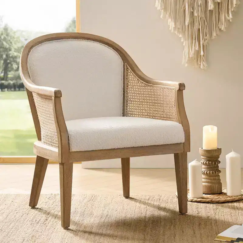 Farmhouse Rattan Solid Wood Armchair
