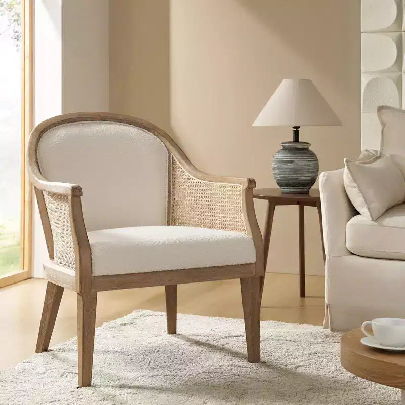 Farmhouse Rattan Solid Wood Armchair