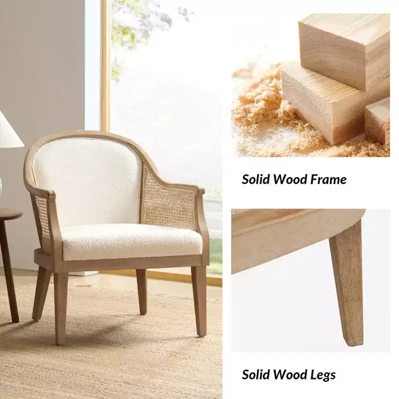 Farmhouse Rattan Solid Wood Armchair