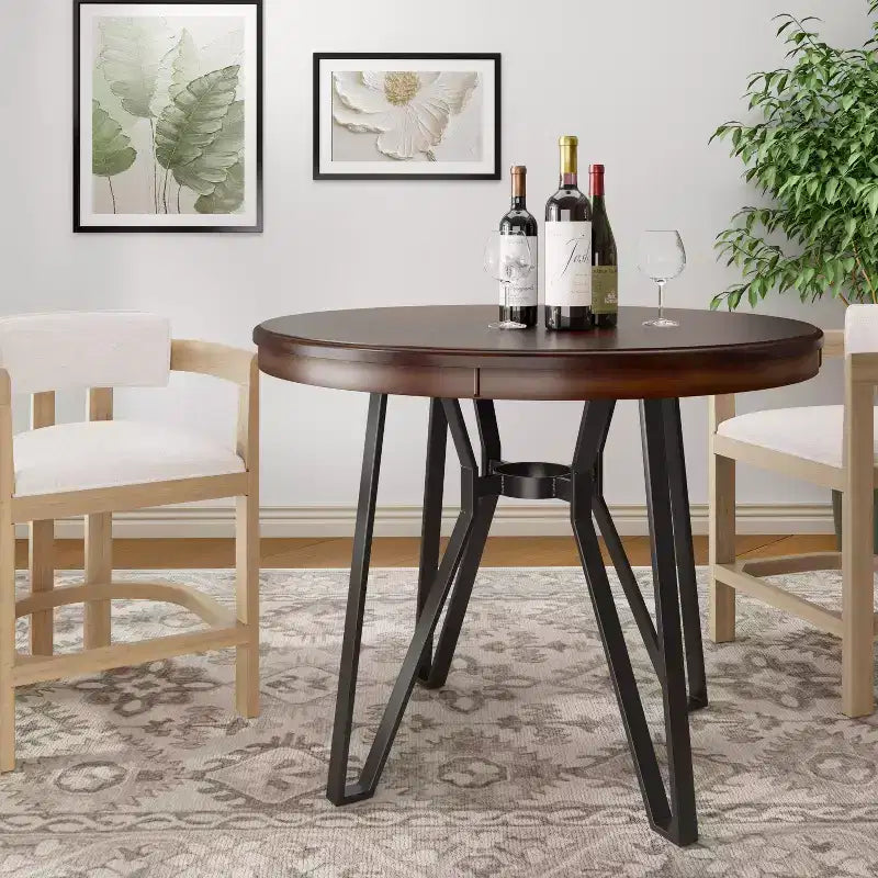 Tavolo rotondo da 46.85 per 4 persone, altezza bancone, con gambe a forcina