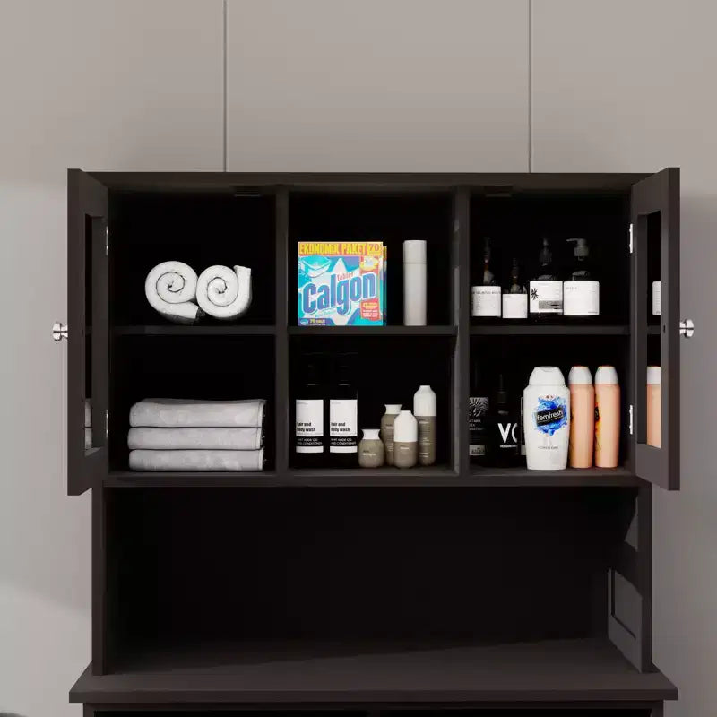 32.68 in. W. x 14.57 in. D x 59.69 in. H Mobiletto portabiancheria nero indipendente con apertura a ribalta e ripiani regolabili