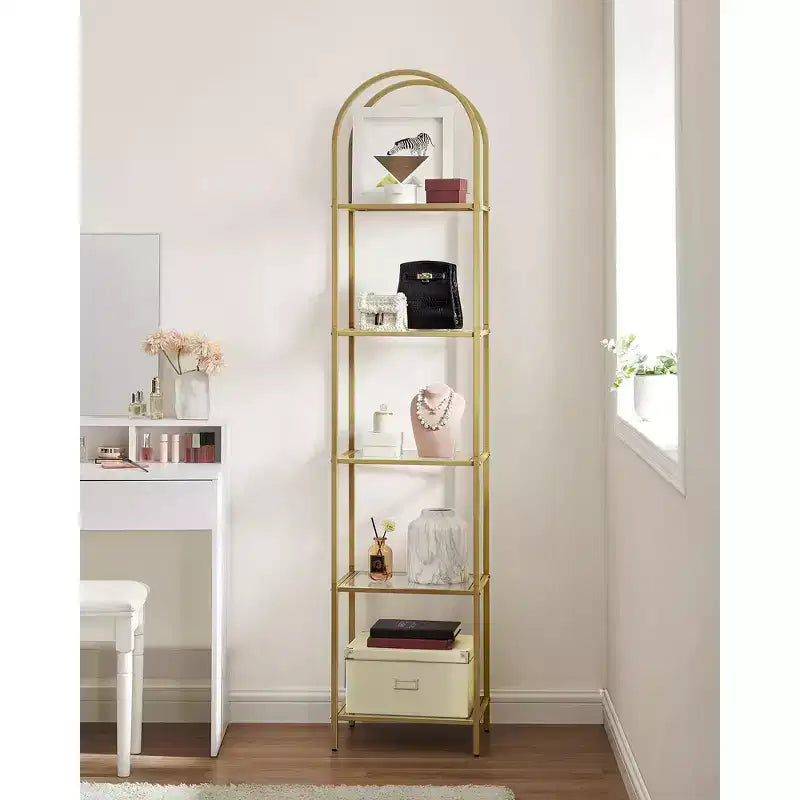 Scaffale a 5 ripiani in vetro temperato, design ad arco