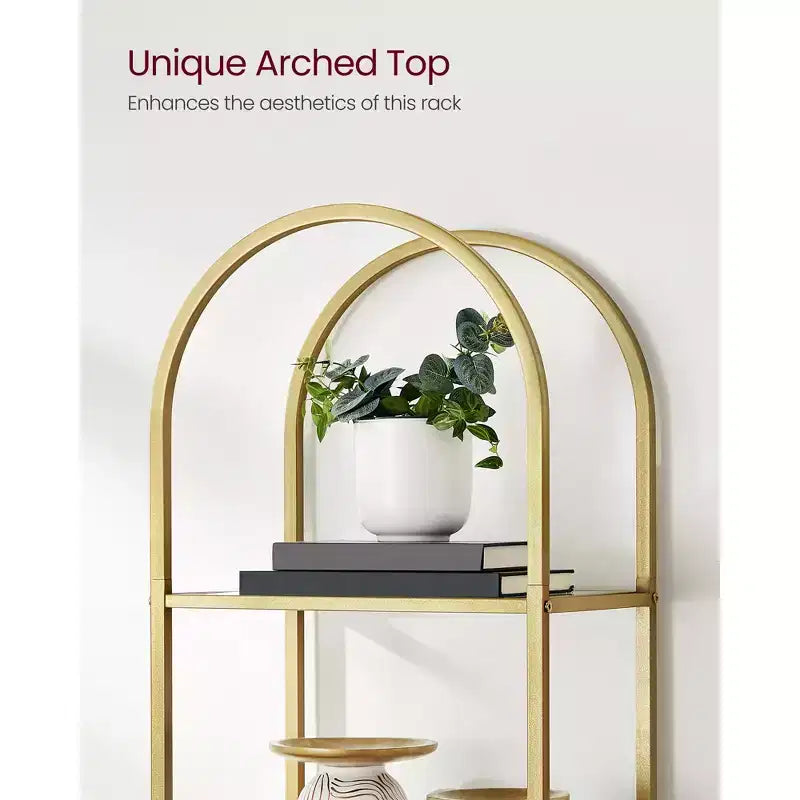 Scaffale a 5 ripiani in vetro temperato, design ad arco