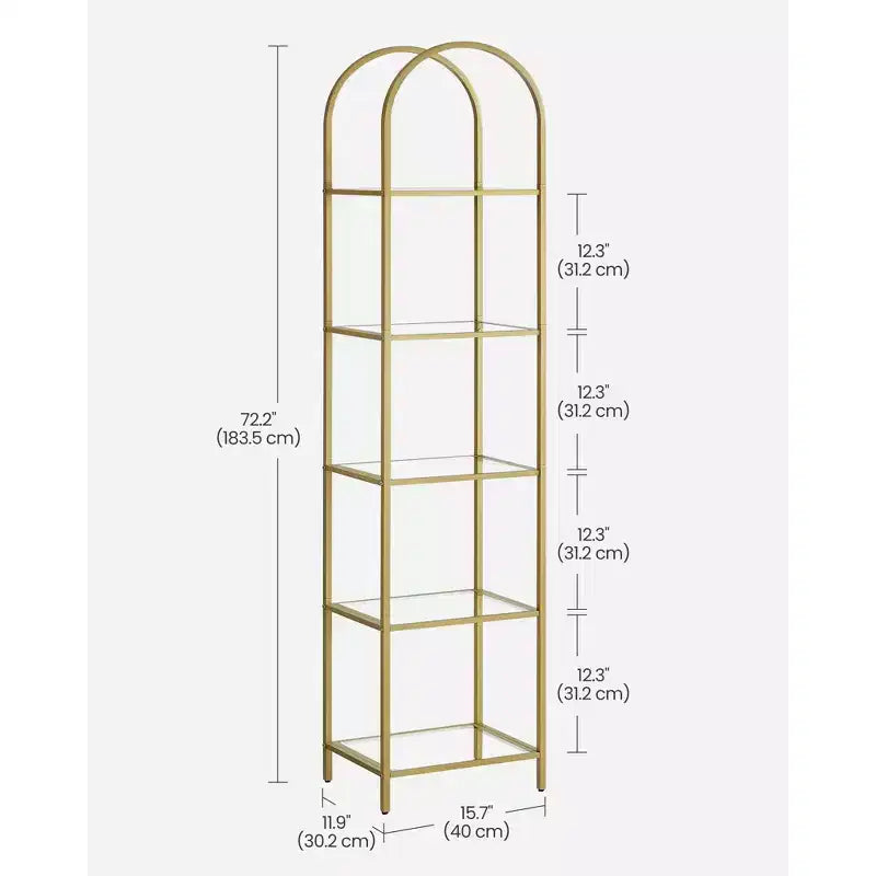 5-Tier Shelf, Tempered Glass Shelving Unit, Arched Design