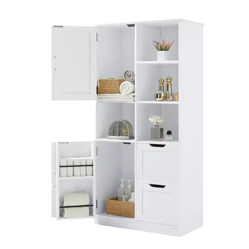 White Bathroom Storage Cabinet, Freestanding Style Cabinet with Multiple Storage Space and Open Shelf