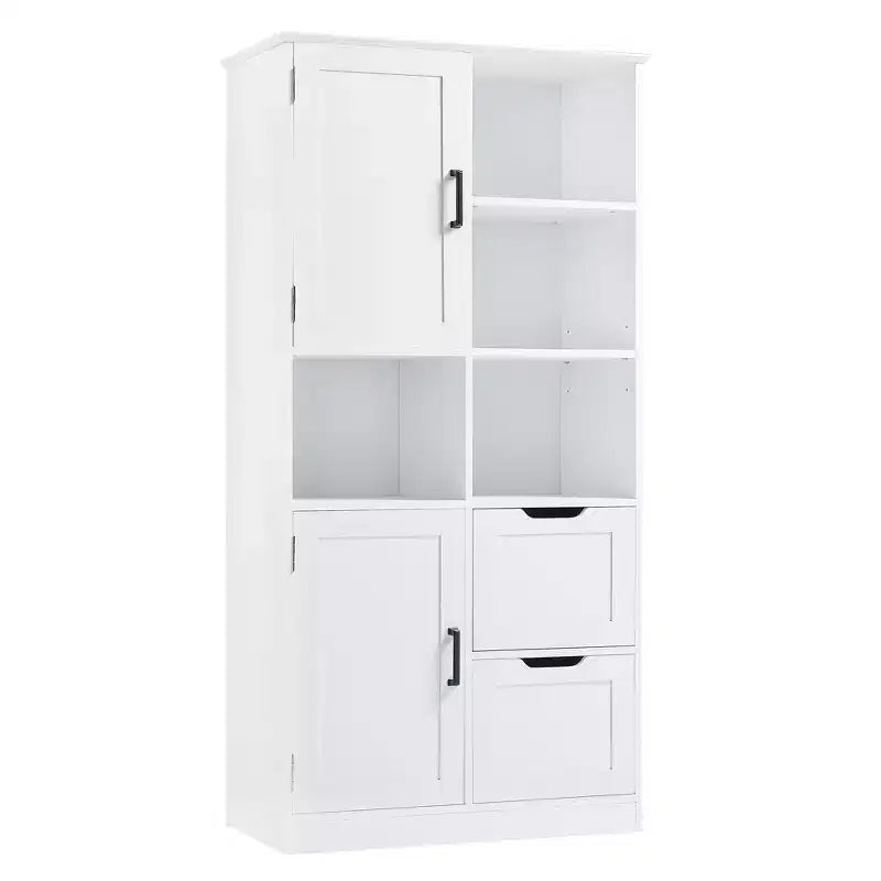 White Bathroom Storage Cabinet, Freestanding Style Cabinet with Multiple Storage Space and Open Shelf
