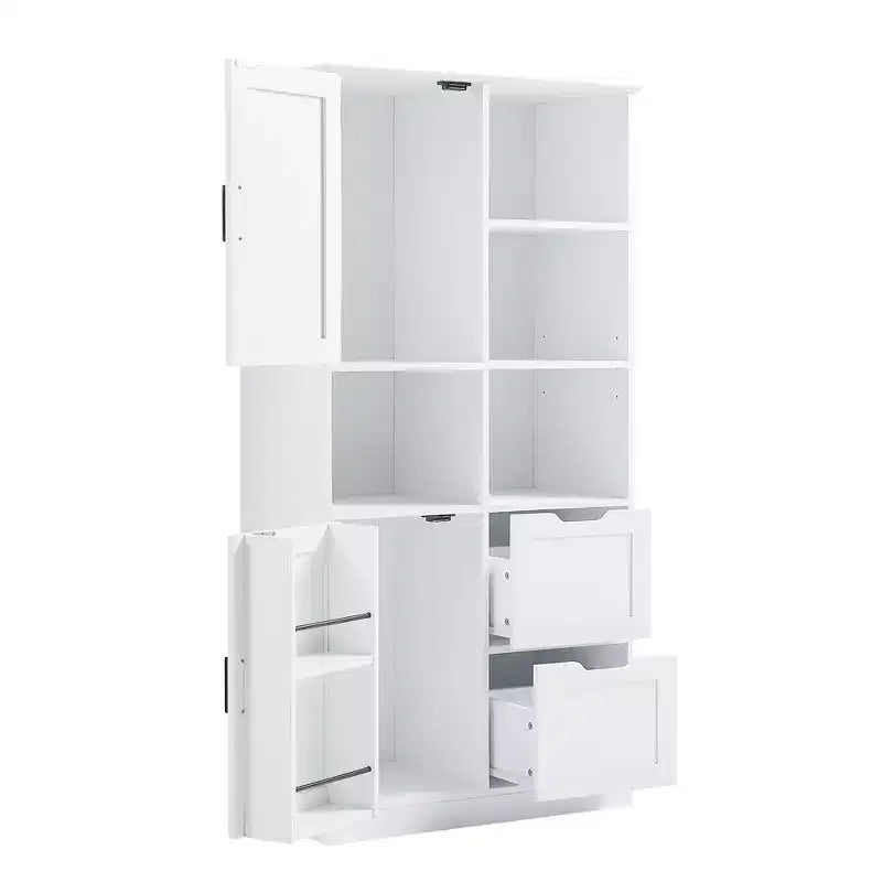 White Bathroom Storage Cabinet, Freestanding Style Cabinet with Multiple Storage Space and Open Shelf