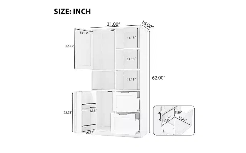 White Bathroom Storage Cabinet, Freestanding Style Cabinet with Multiple Storage Space and Open Shelf