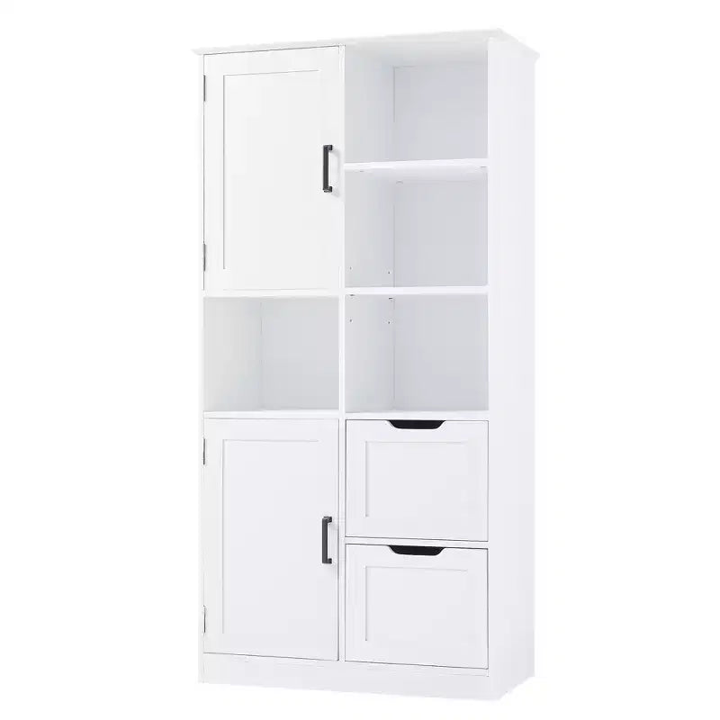 White Bathroom Storage Cabinet, Freestanding Style Cabinet with Multiple Storage Space and Open Shelf