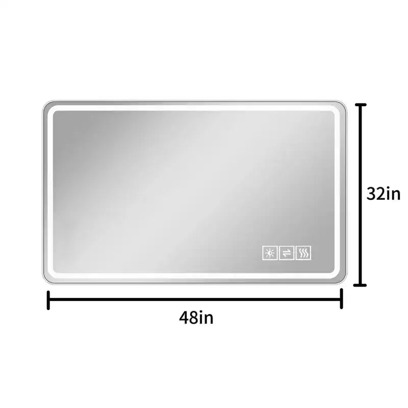 Specchio da bagno LED 48x32: 3 colori, luminosità regolabile su 5 livelli, antiappannamento, da parete, orizzontale/verticale