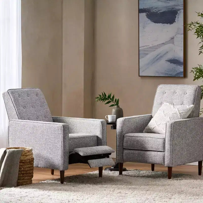Mid Century Modern Tufted Pushback Recliners (Set of 2)