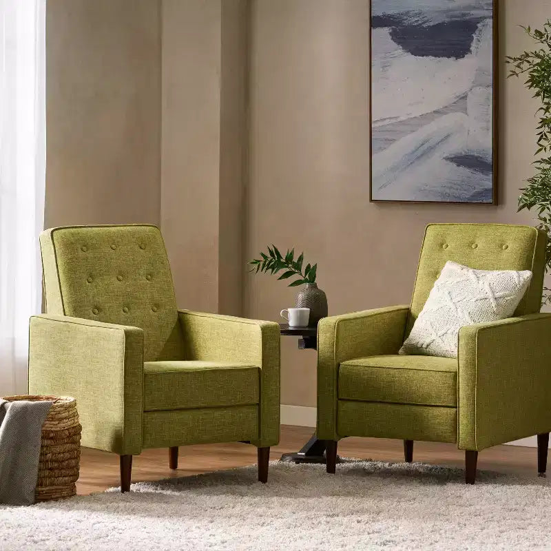 Mid Century Modern Tufted Pushback Recliners (Set of 2)