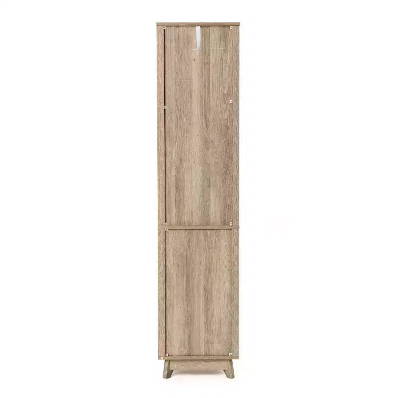 Natural Finish Wave-Patterned Manufactured Wood 1-Drawer 1-Door Bathroom Tower Cabinet Brown