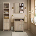 Natural Finish Wave-Patterned Manufactured Wood 1-Drawer 1-Door Bathroom Tower Cabinet Brown