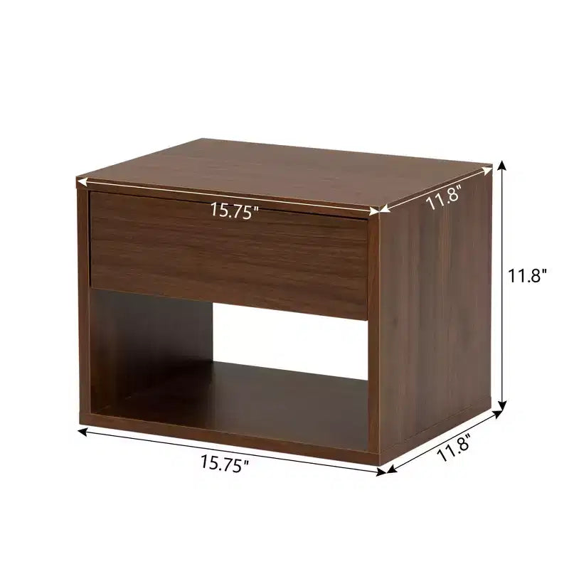 Nightstands Set of 2, Night Stand with Drawer, Floating Nightstand with Open Storage Shelf, Wall Mounted Wood Bedside Tables, Brown Walnut