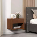Nightstands Set of 2, Night Stand with Drawer, Floating Nightstand with Open Storage Shelf, Wall Mounted Wood Bedside Tables, Brown Walnut