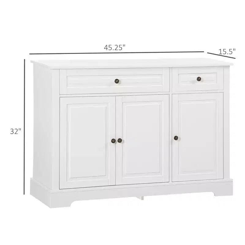 Sideboard Cabinet, Buffet Cabinet with 2 Drawers and Adjustable Shelves, Storage Cabinet for Entryway, Living Room, Kitchen, White