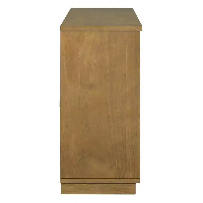 4-Door Sideboard Cabinet with Glass Doors, Large Storage Sideboard with Adjustable Shelves for Kitchen and Dining Room, Old Pine