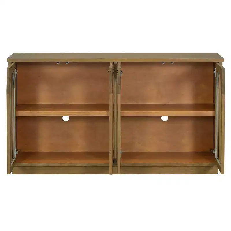 Credenza a 4 ante con ante in vetro, ampia credenza contenitore con ripiani regolabili per cucina e sala da pranzo, pino antico