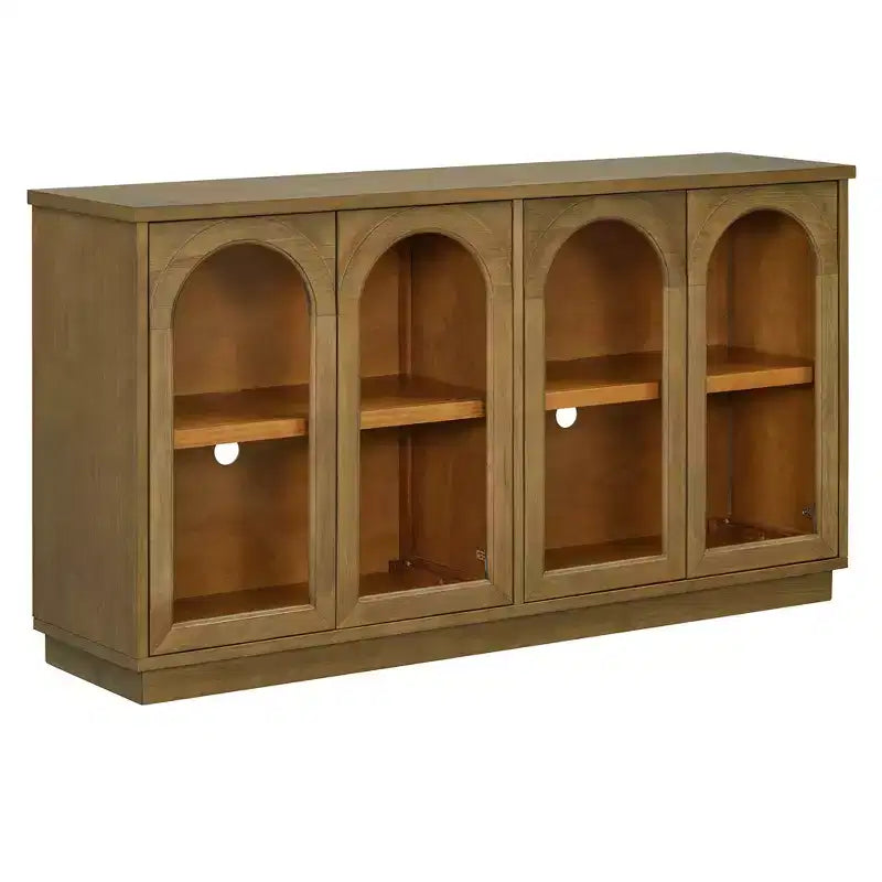 Credenza a 4 ante con ante in vetro, ampia credenza contenitore con ripiani regolabili per cucina e sala da pranzo, pino antico
