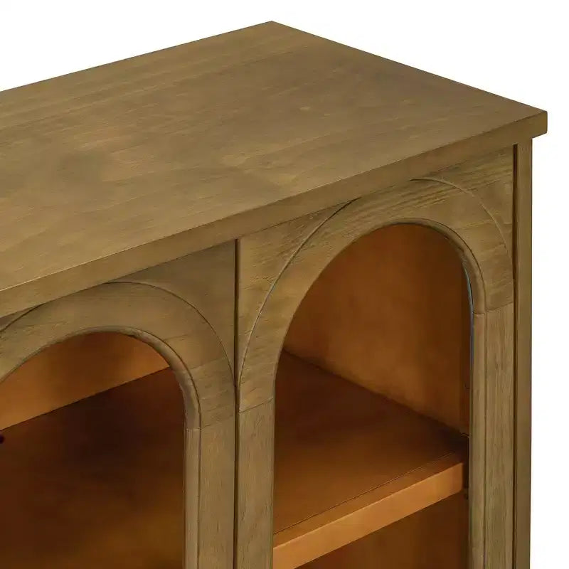 4-Door Sideboard Cabinet with Glass Doors, Large Storage Sideboard with Adjustable Shelves for Kitchen and Dining Room, Old Pine