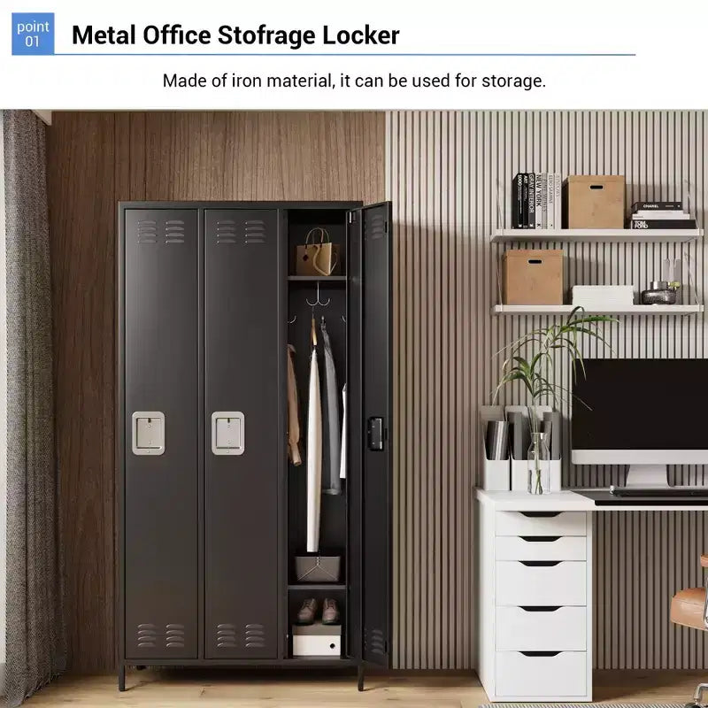 3 Doors Steel Storage, Metal Locker for School Office Gym, 72 Inch Locker Cabinet for Employees,Industrial Storage Locker with 3 Shelves