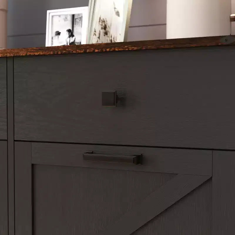Farmhouse Double Storage Cabinet with 4 Drawers, Free Standing Cabinet, Barn Door Style Laundry Sorter Cabinet for Kitchen