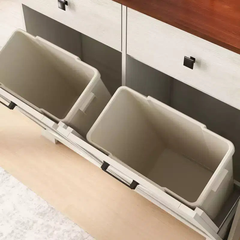 Farmhouse Double Storage Cabinet with 4 Drawers, Free Standing Cabinet, Barn Door Style Laundry Sorter Cabinet for Kitchen