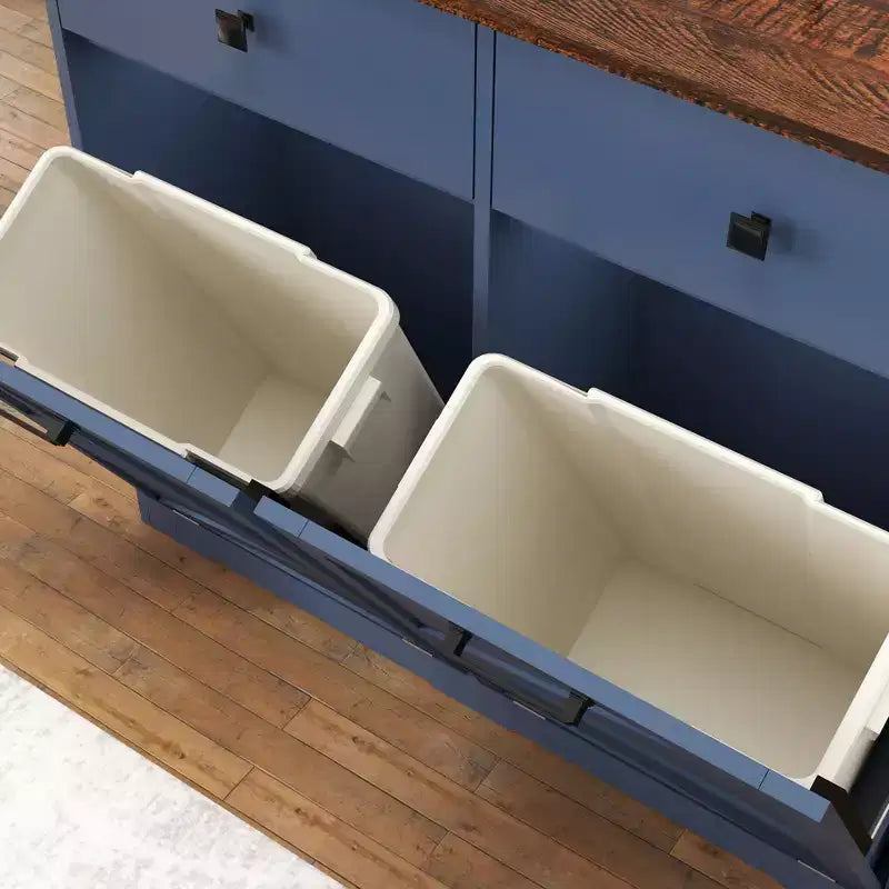 Farmhouse Double Storage Cabinet with 4 Drawers, Free Standing Cabinet, Barn Door Style Laundry Sorter Cabinet for Kitchen
