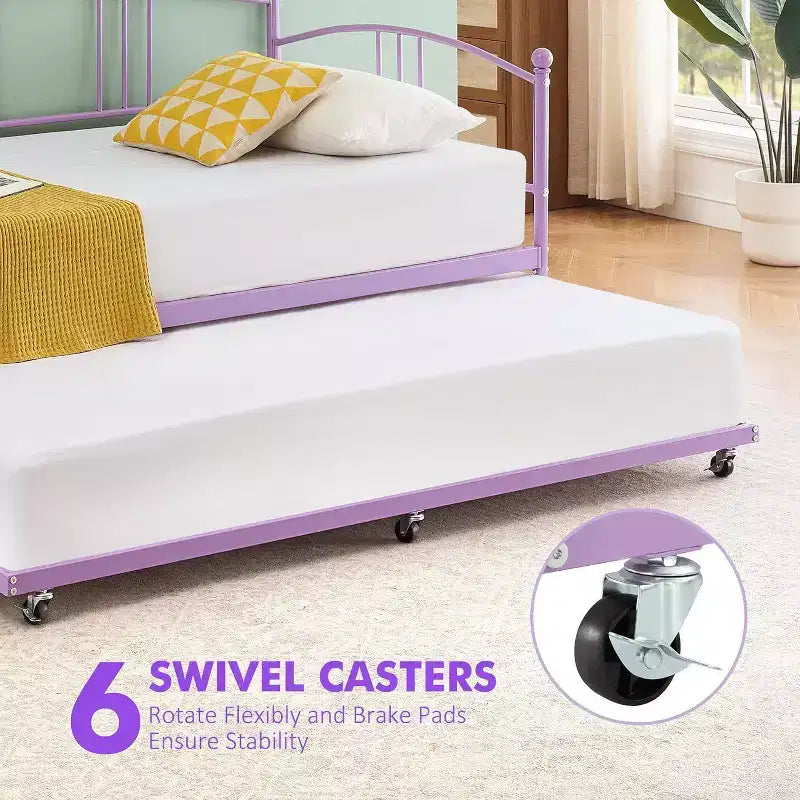 Metal Daybed with Trundle, Arched Headboard, Sofa Bed Frame for Living Room and Guest Room, Twin Size