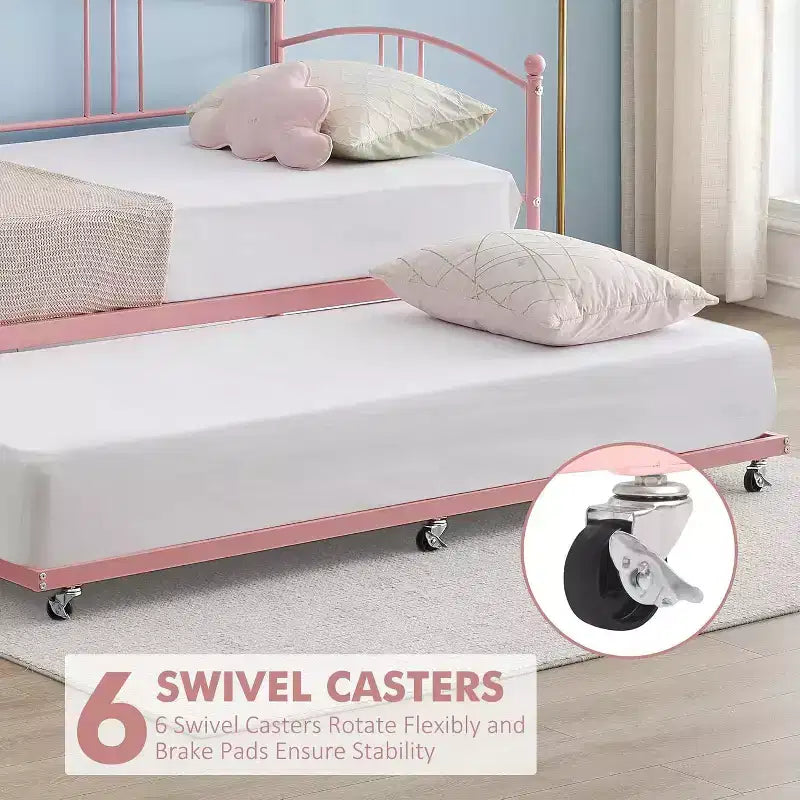 Metal Daybed with Trundle, Arched Headboard, Sofa Bed Frame for Living Room and Guest Room, Twin Size