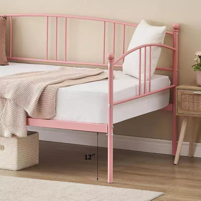 Metal Daybed with Trundle, Arched Headboard, Sofa Bed Frame for Living Room and Guest Room, Twin Size