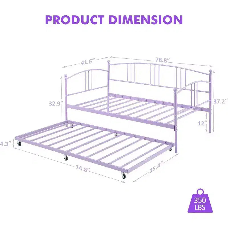 Metal Daybed with Trundle, Arched Headboard, Sofa Bed Frame for Living Room and Guest Room, Twin Size
