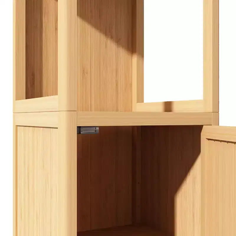 Bamboo Bathroom Storage Cabinet, Multifunctional Freestanding Cabinet with 2 Shelves&1 Door, Bathroom & Kitchen Organizer