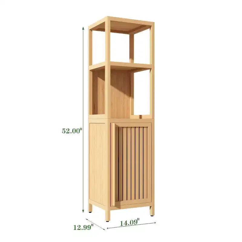 Bamboo Bathroom Storage Cabinet, Multifunctional Freestanding Cabinet with 2 Shelves&1 Door, Bathroom & Kitchen Organizer