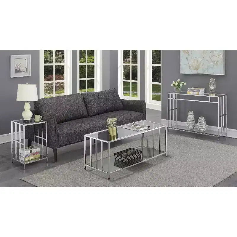 24 in.H Silver Color Rectangle Glass Table Top End Table 1 -piece