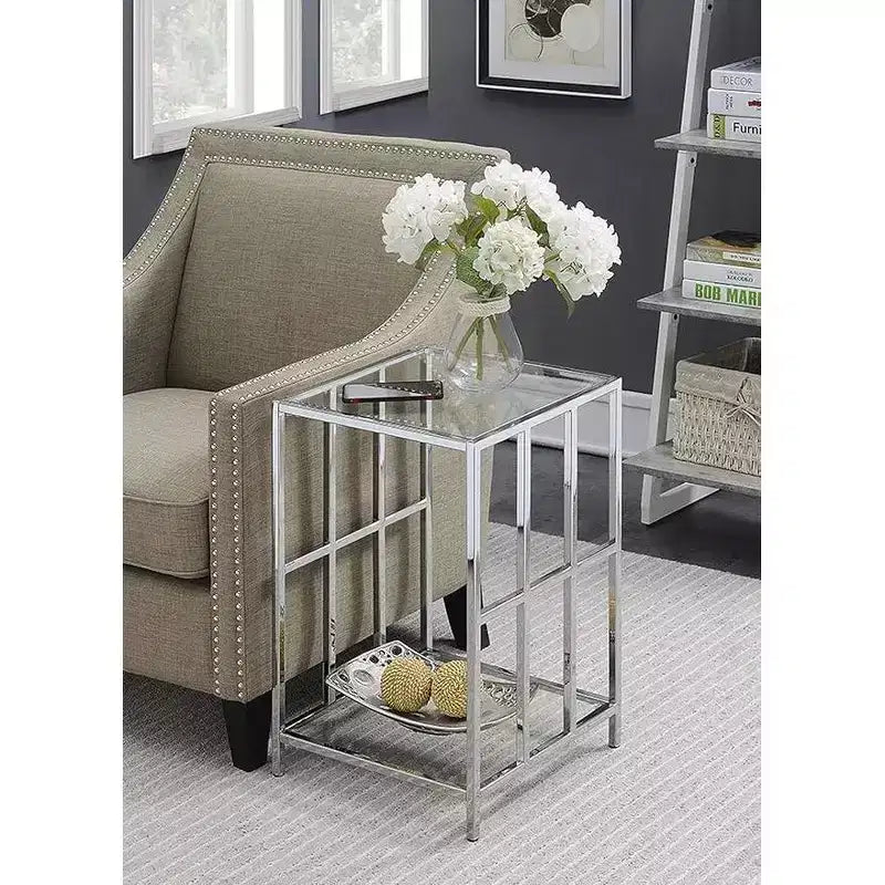 24 in.H Silver Color Rectangle Glass Table Top End Table 1 -piece