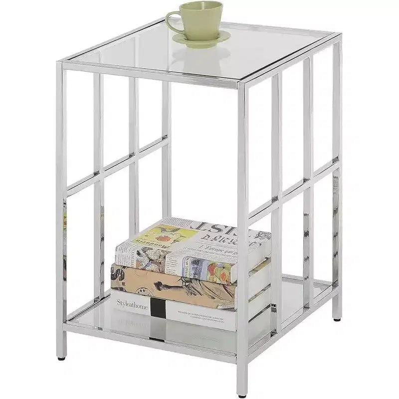 24 in.H Silver Color Rectangle Glass Table Top End Table 1 -piece