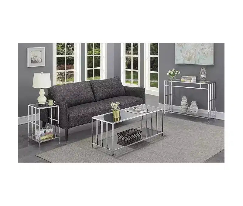 24 in.H Silver Color Rectangle Glass Table Top End Table 1 -piece