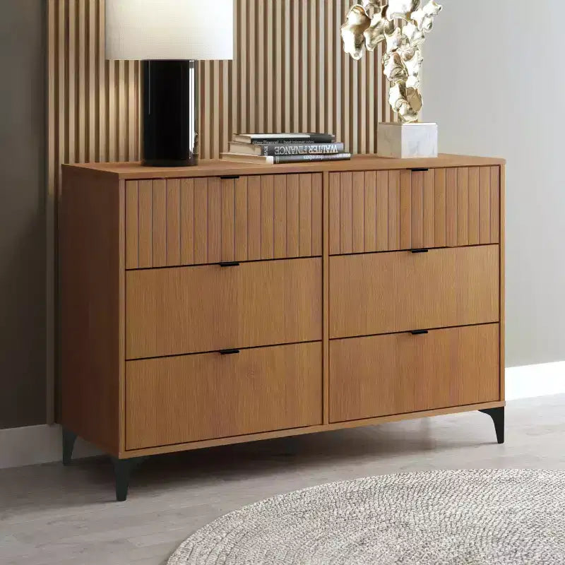 6 Drawer Dresser (Interlock) - Amber Walnut
