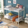 Metal Twin Over Twin Bunk Bed with Guardrail & Ladder, Convertible Heavy Duty Bed for Kids, Teens & Adults, White