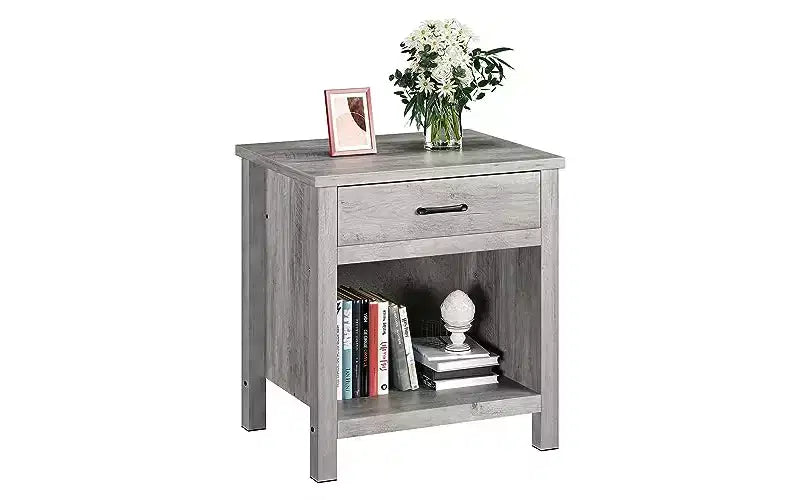22 width Nightstand with Drawer,Grey Night Stand End Table Living Room with Storage Shelf,Wooden Bedside Table for Bedroom Nursery Office