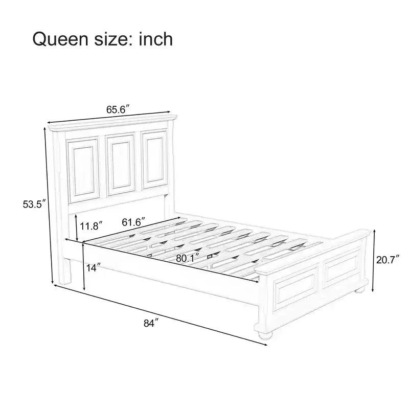 Struttura letto queen size vintage in legno di pino con testiera e pediera decorative